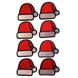 Lot of 8 Santa Hat Cap Applique Patch - Christmas Embroidered Badge 3"